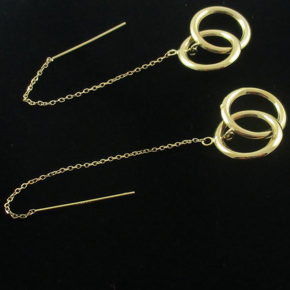 QVC Jewelry 4k Yellow Gold Polished Double Circle Threader Earrings